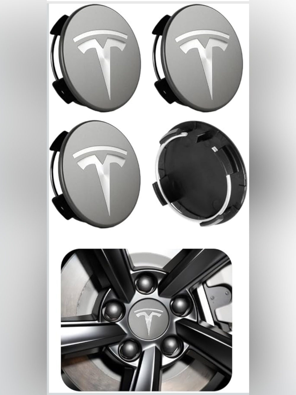 Tesla Model 3 Y S X Wheel Hub Caps Center Cover Silver or Gray Matte (4PCS) NEW